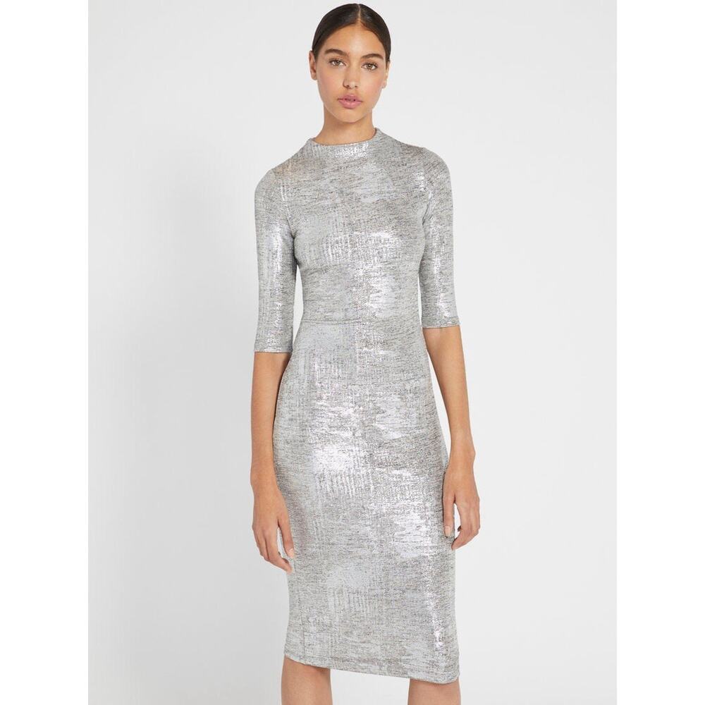 Alice + Olivia Silver Metallic Midi Dress